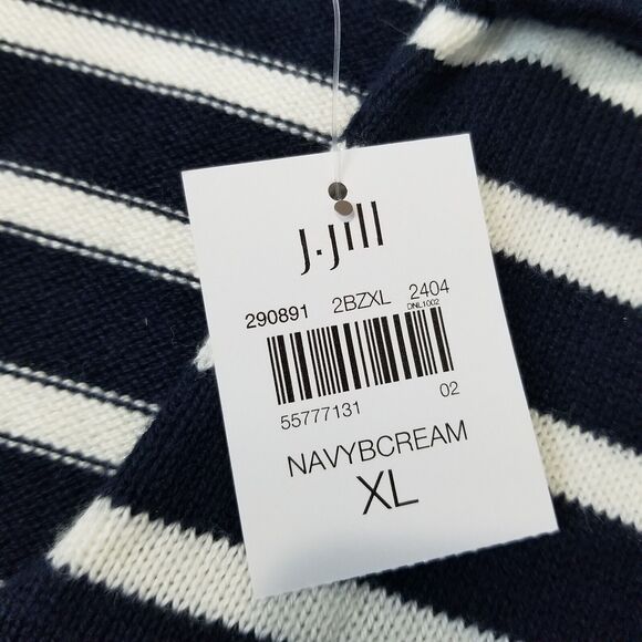 J Jill Top XL Knit Collared Pullover Sweater Striped Navy V Neck Nautical NWT - Picture 8 of 14